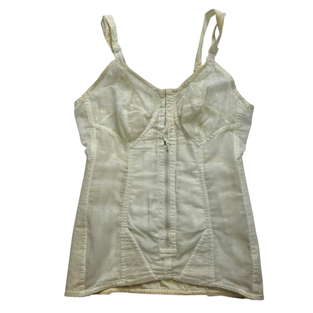 Vintage 1960s Cotton Nylon Corset Girdle Bustier Zipper Front Shapewear Lingerie